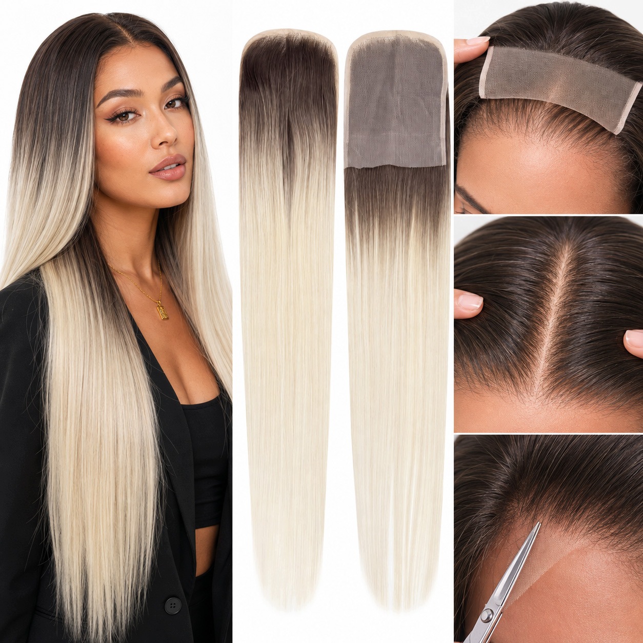 Vlasy Lace Closure 4×4 na síťce syntetické bioproteinové vlasy 60 g