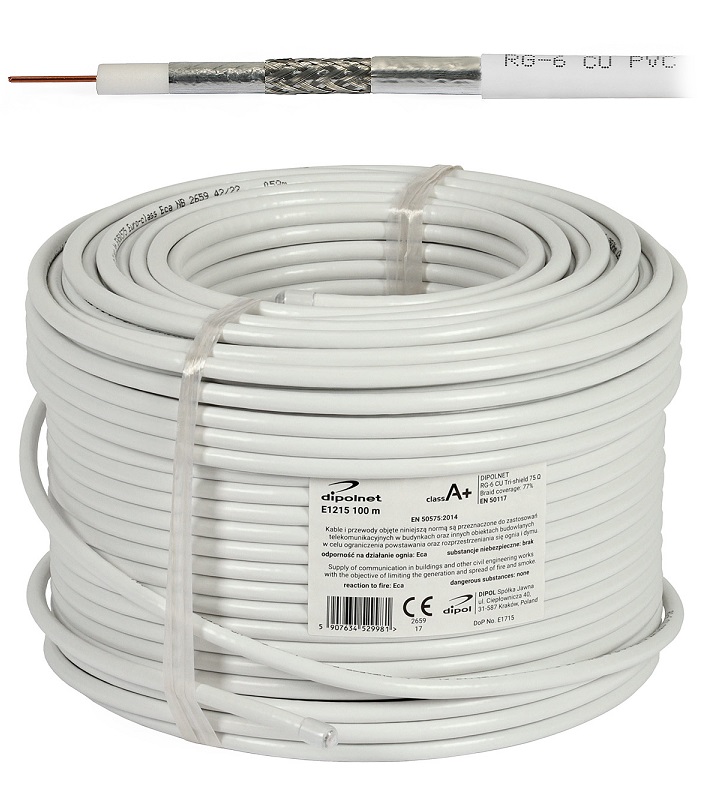 

Przewód antenowy RG-6 Cu Tri-Shield Eca A+ 50m