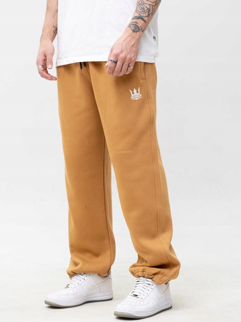 Široké Tepláky Baggy Pánské Béžové Bražové Jigga Stahovací Pásky XL