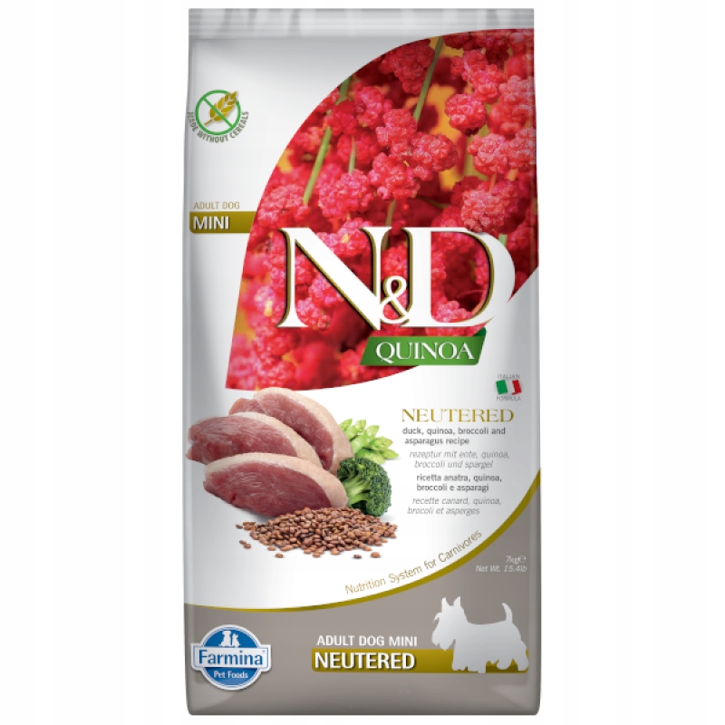 Levně N&d Quinoa Dog Kachna Brokolice Neutered Adult Mini 7kg Suché Krmivo Pro Psa