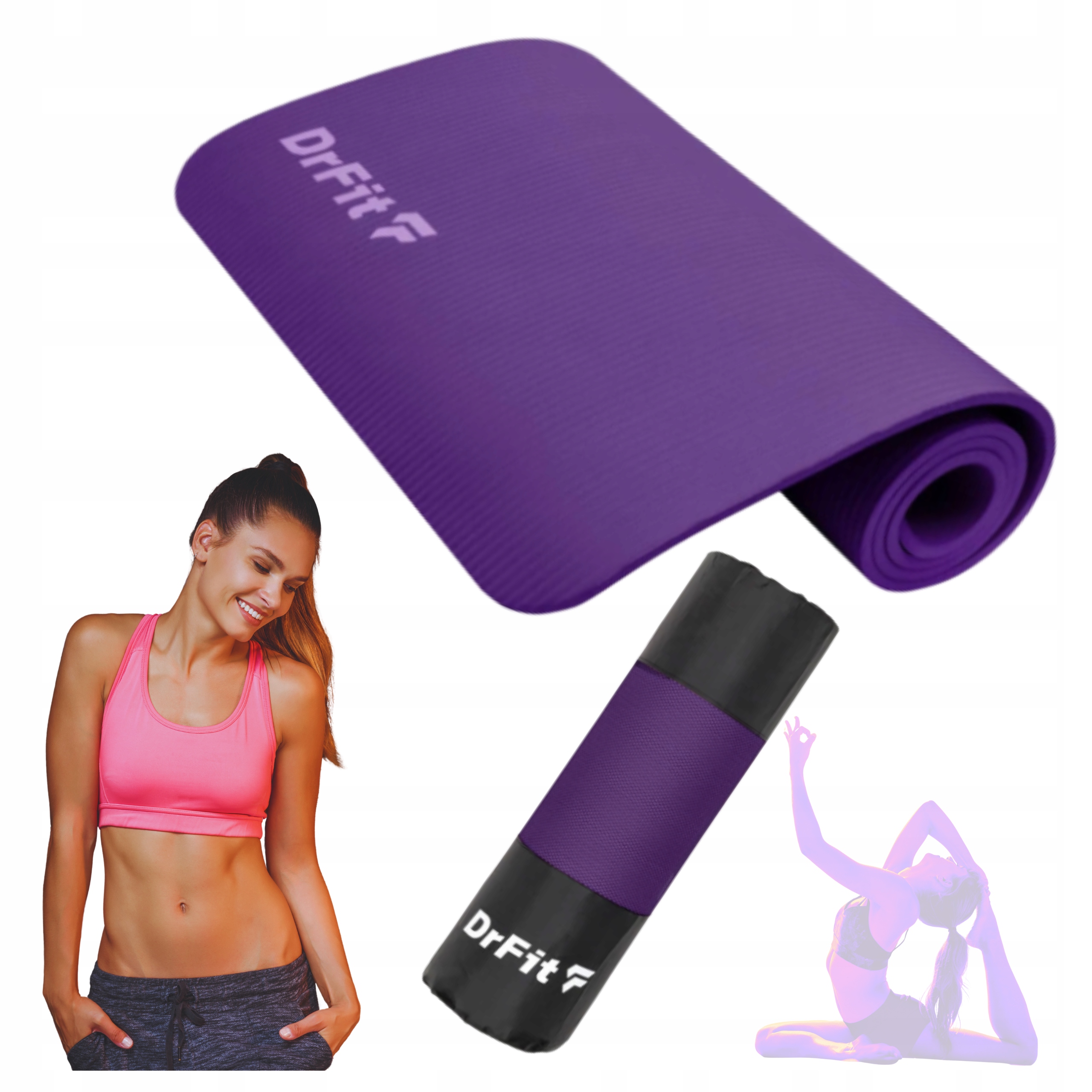 Mata do ćwiczeń DrFit 183 cm x 60 cm fioletowy