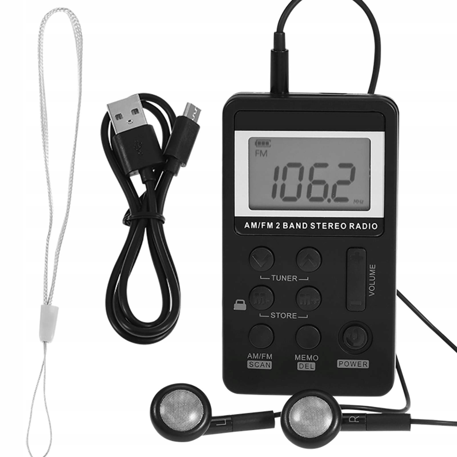 Mini radio małe kieszonkowe FM USB bateria + słuchawki