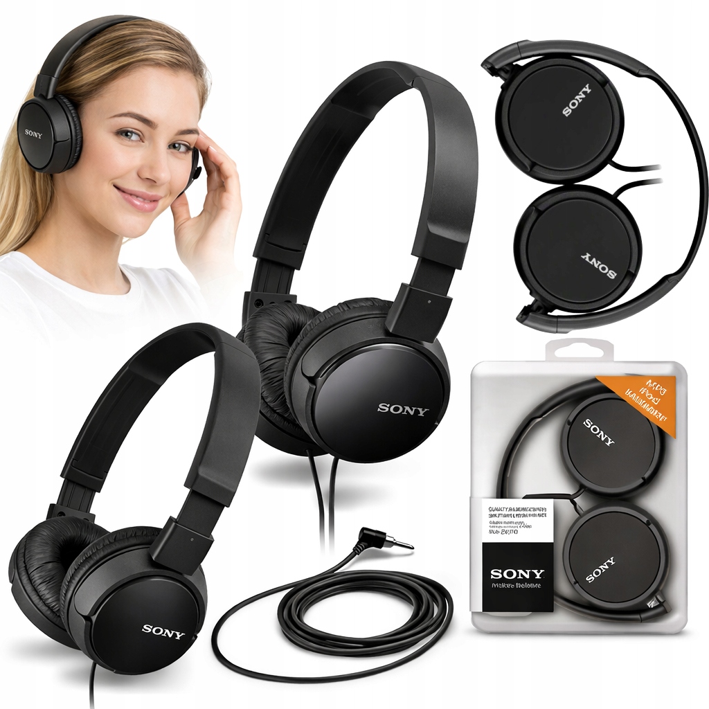 Słuchawki Nauszne Przewodowe Sony Czarne Lekkie Do Pracy Słuchania