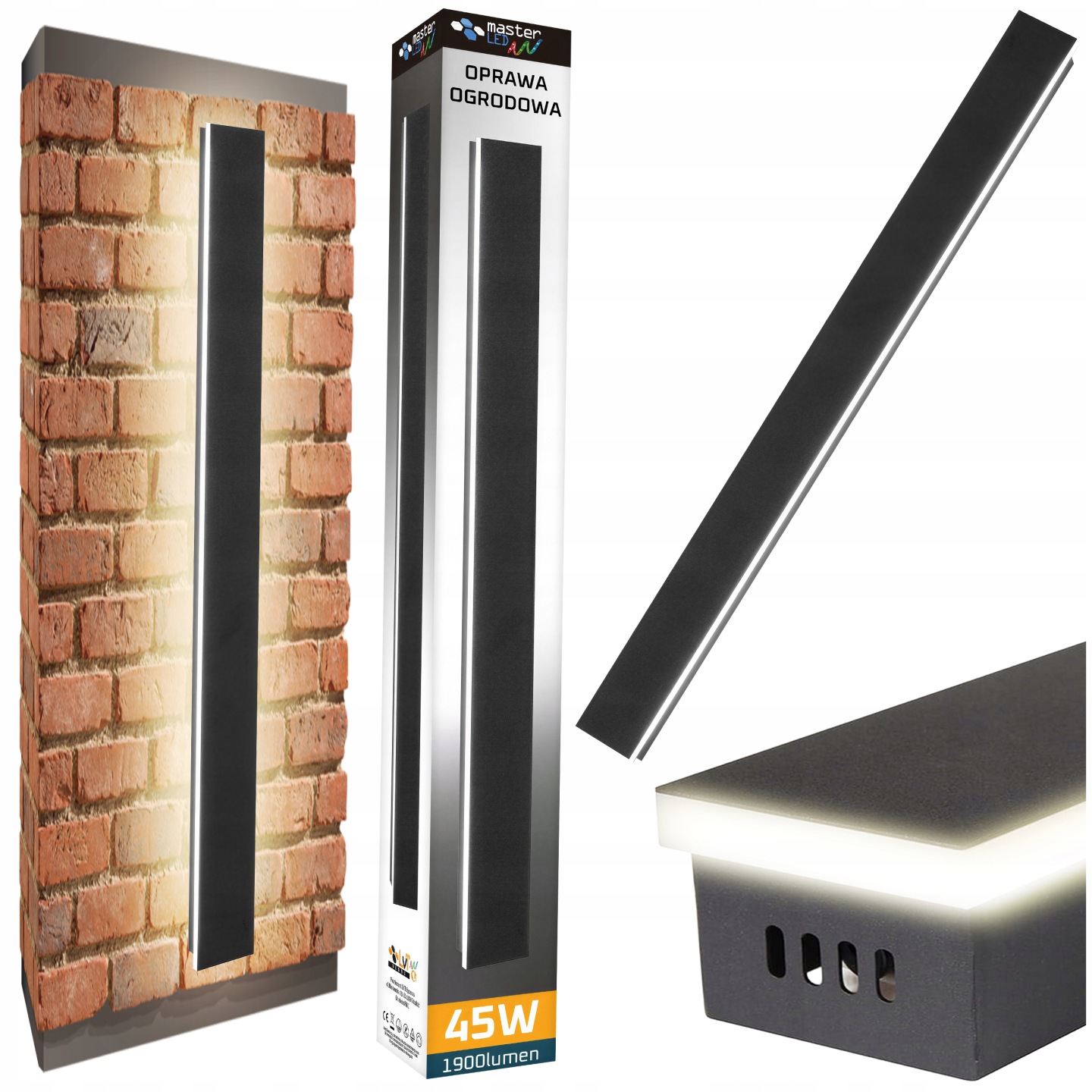 Kinkiet ogrodowy długi czarny zintegrowane źródło Led 45 W 150 cm IP65