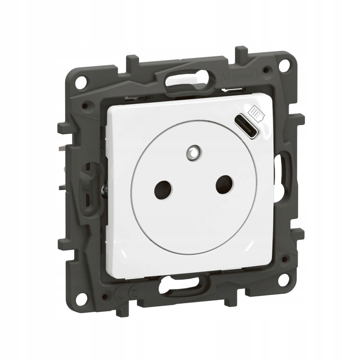 Gniazdo pojedyncze z uziemieniem i ładowarką Usb C Biały Legrand Nowe Niloe