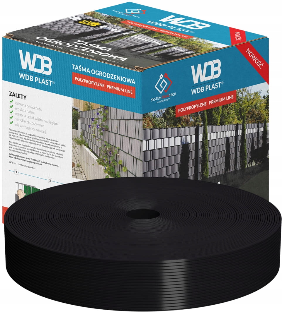 TAŚMA OGRODZENIOWA PREMIUM WĄSKA 4,75x50m NA OGRODZENIA PANELOWE 3D CZARNA