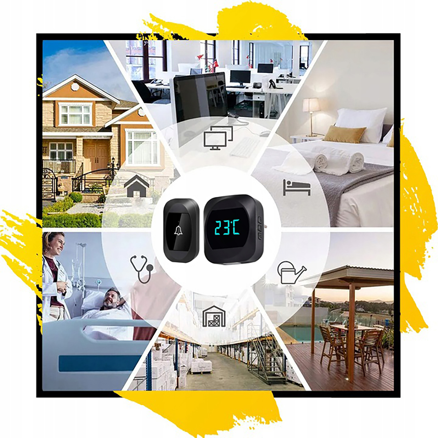 BEZPRZEWODOWY DZWONEK DO DRZWI WODOODPORNY + DUŻY ZEGAR 200m Marka inna