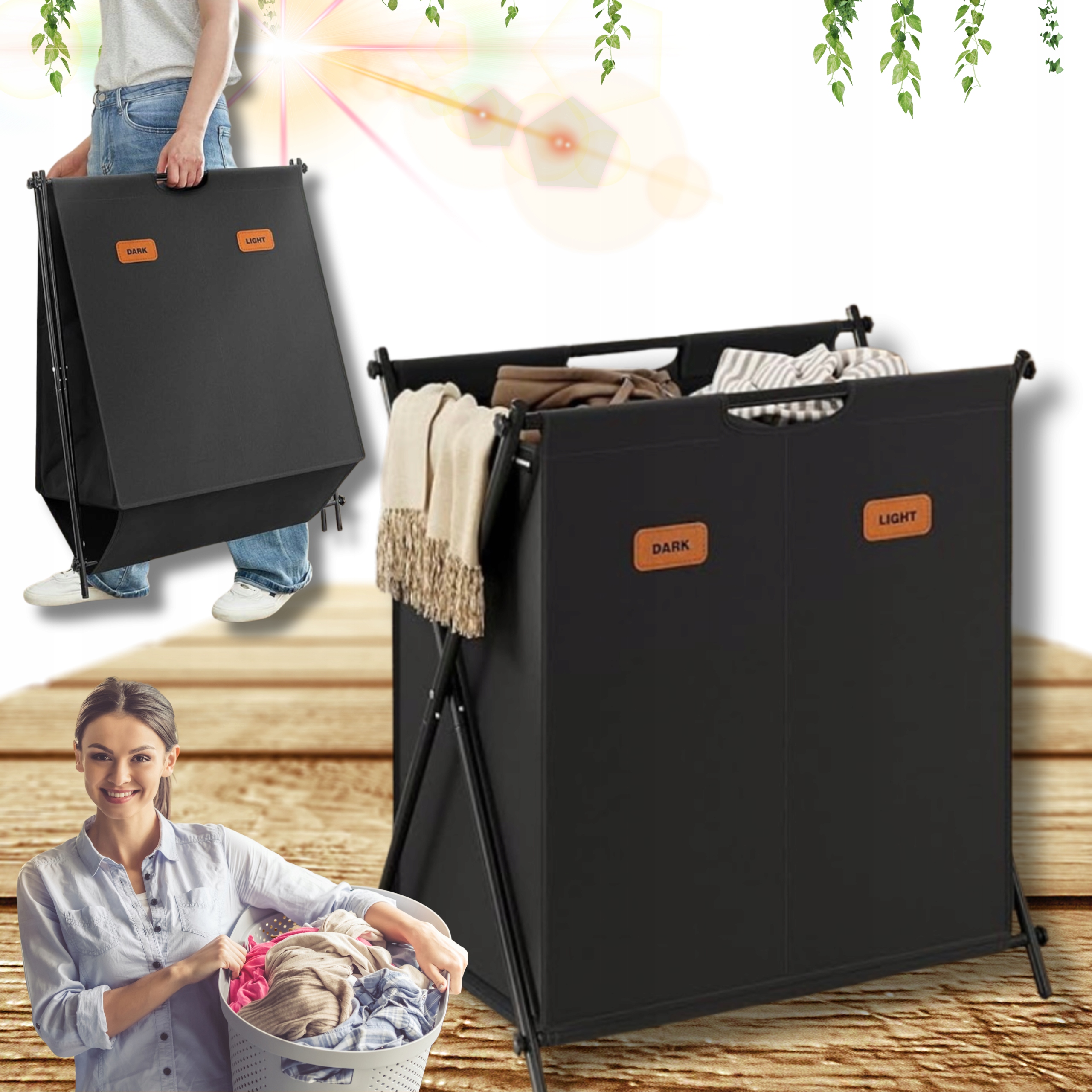 Koš Na Prádlo Organizér Dvoukomorový Skládací Na Praní A Špinavé Prádlo!