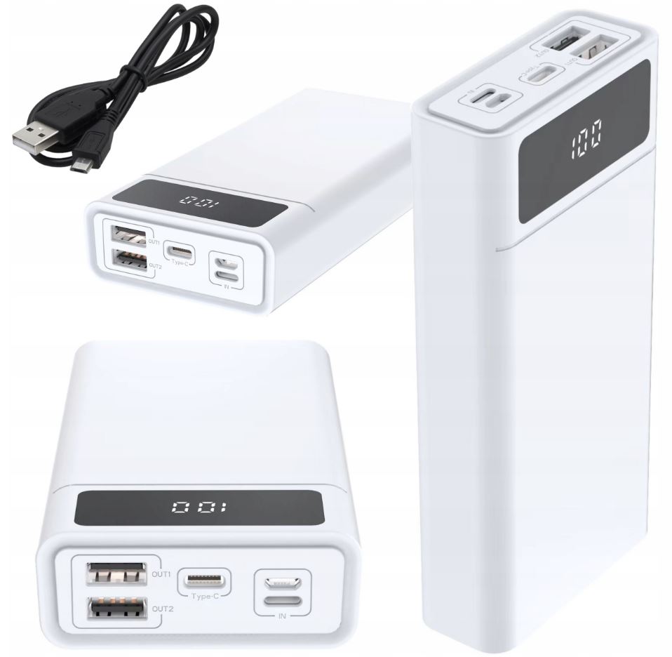 

Power Bank 40000mAh 2xUSB szybki Pd Qc Usb-c biały
