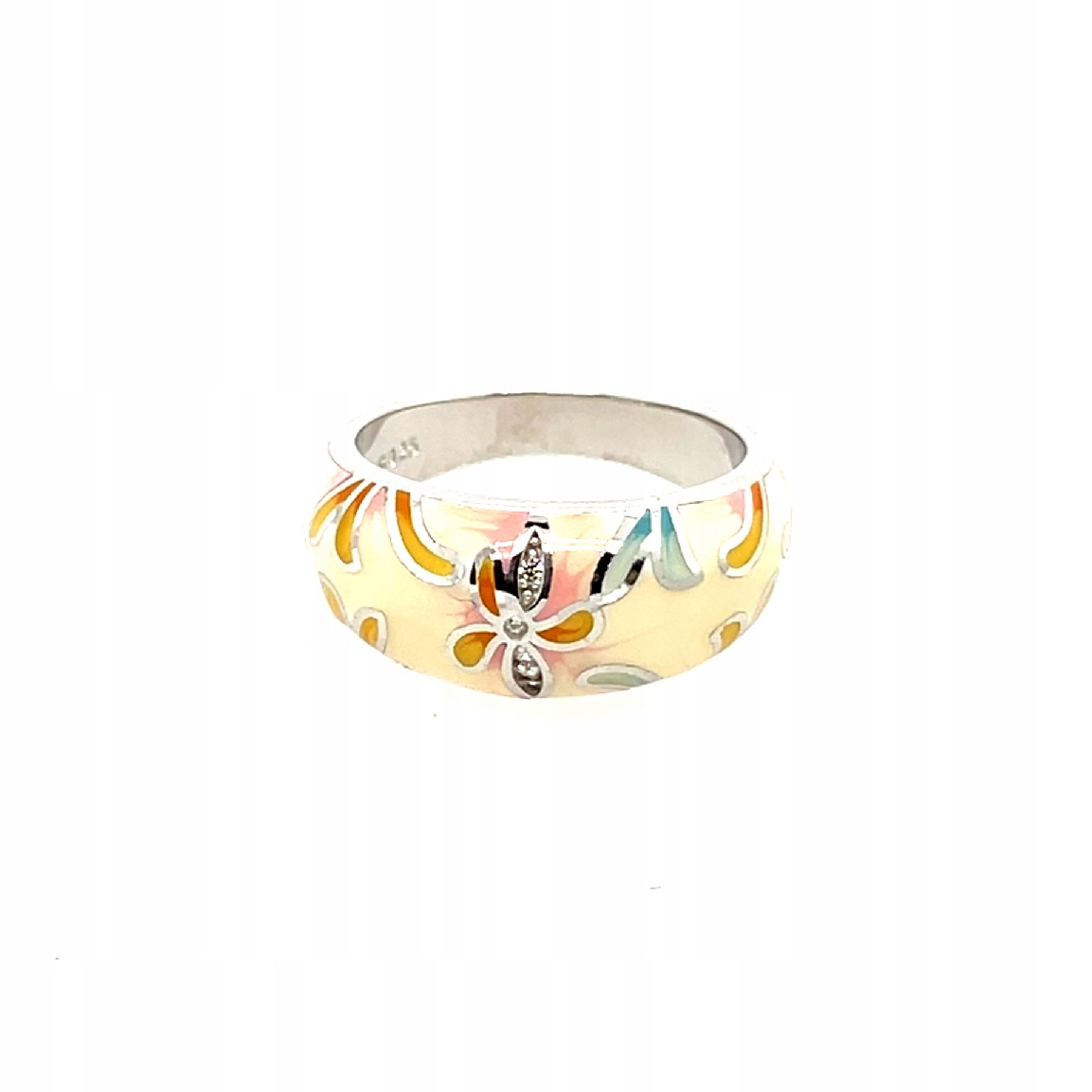 Prstýnek s smaltem ve světlých odstínech