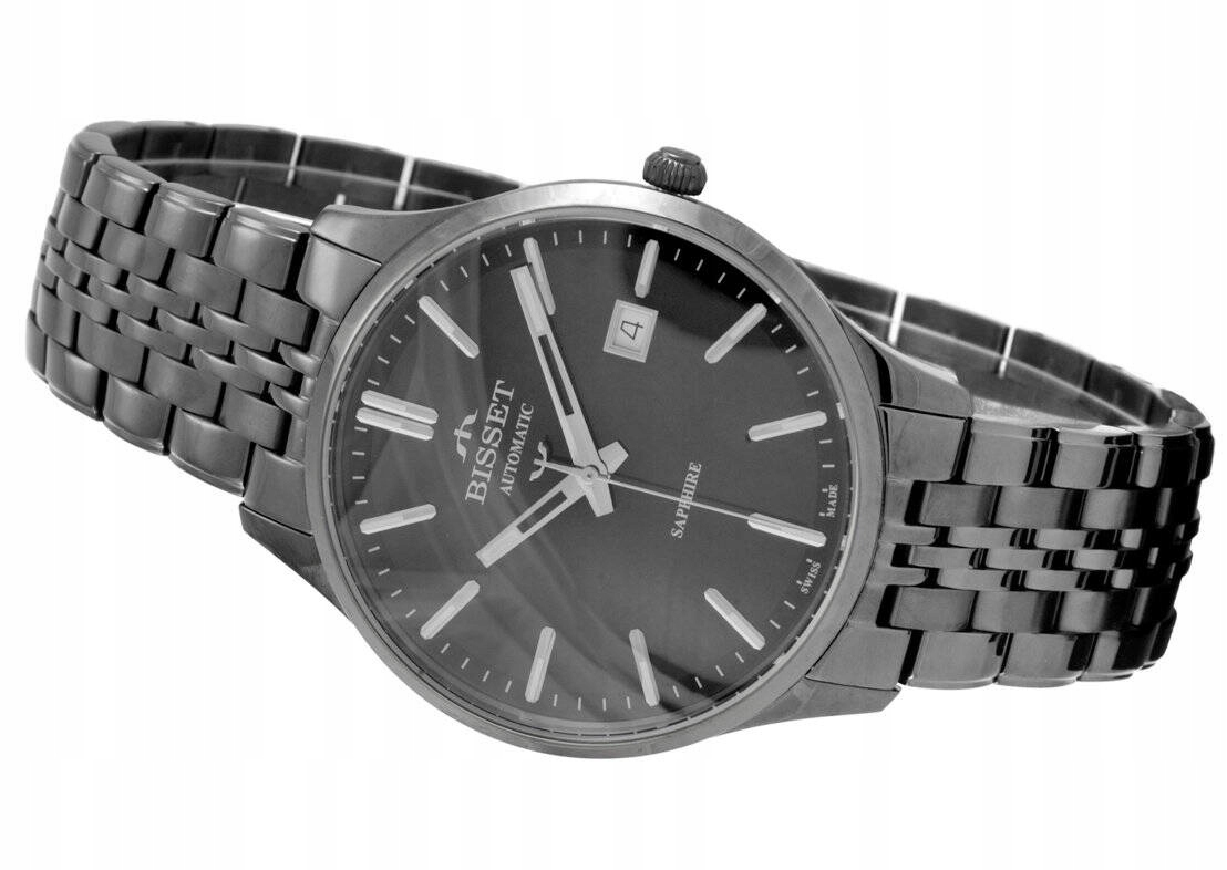 Elegantní Pánské Švýcarské Hodinky Bisset Bsmf 37, Grafitové, Automatické