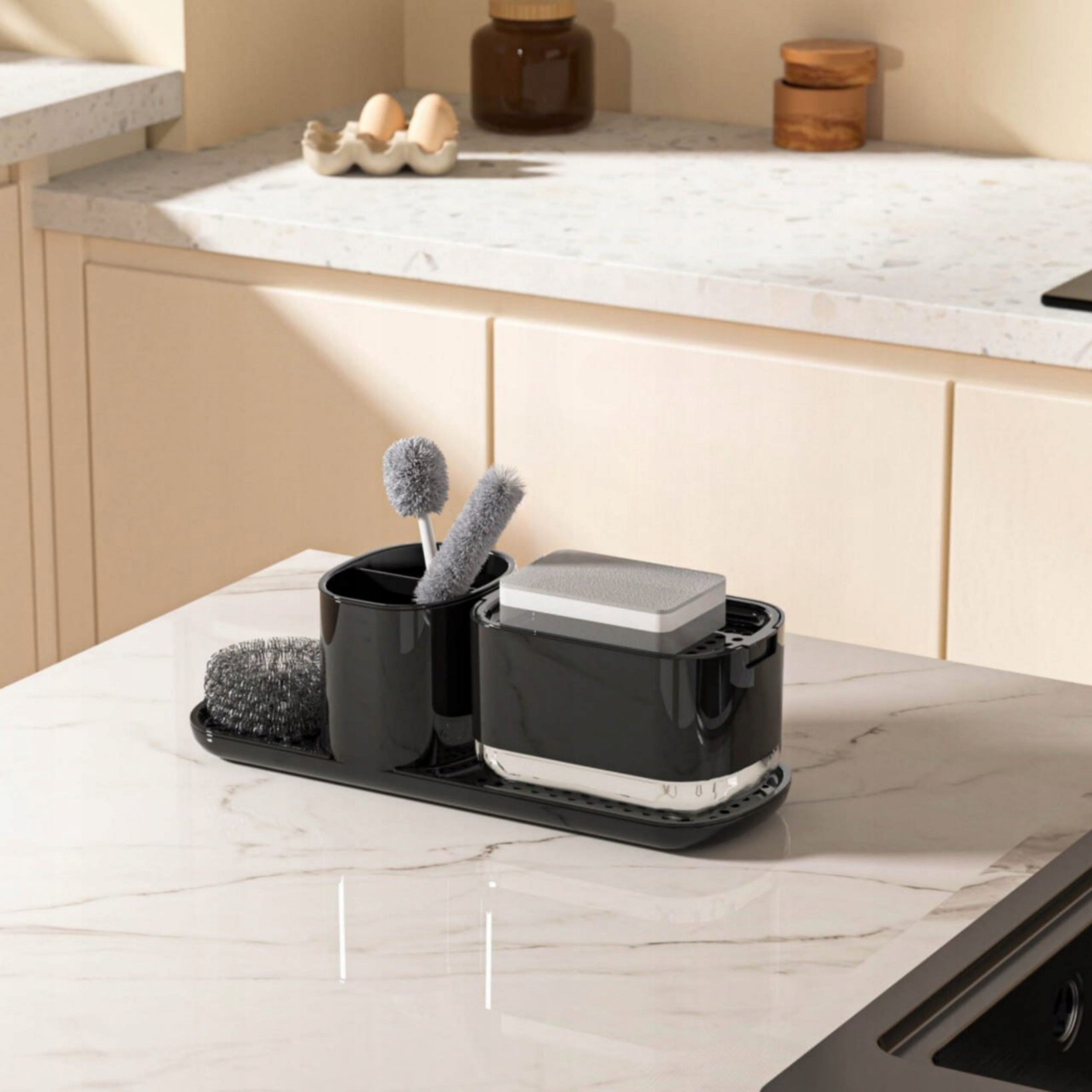 ZESTAW ORGANIZER DO KUCHNI NA AKCESORIA dozownik na płyn do naczyń z pompką Stan opakowania oryginalne