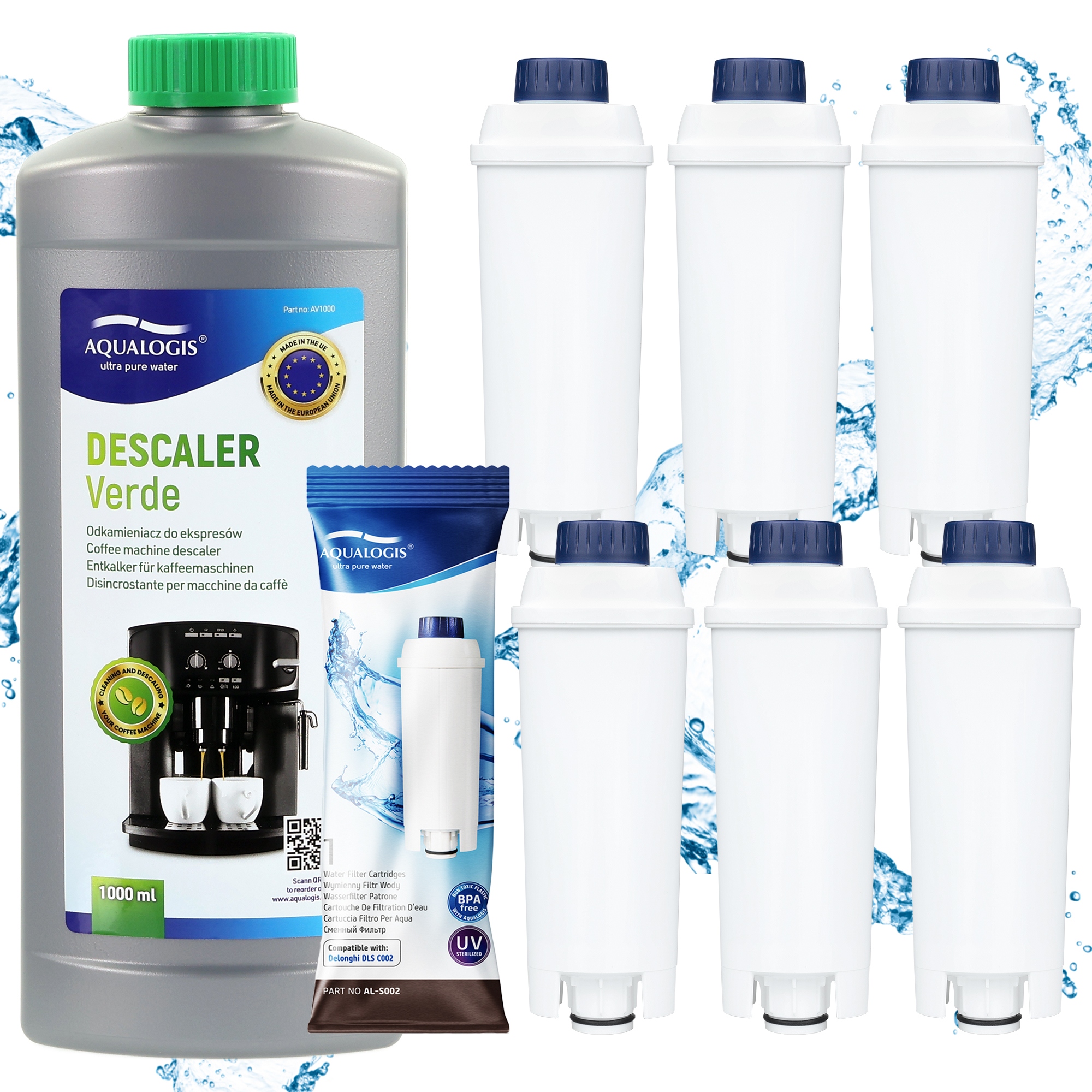 6x Filtr do ekspresu Delonghi AL-S002 Odkamieniacz Verde 1L