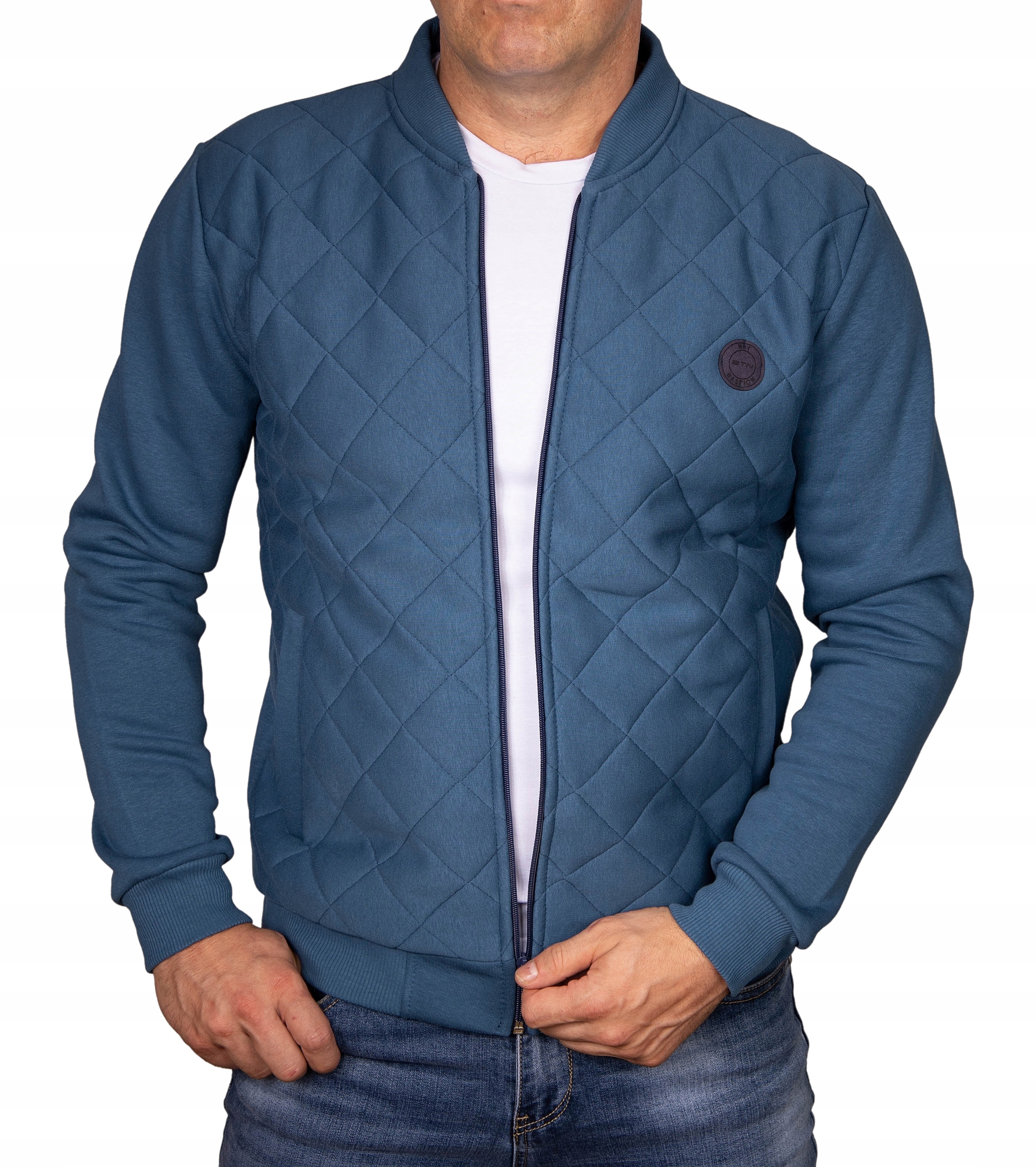 Bluza męska niebieska bomberka pikowana Kurtka XL Model WYPRODUKOWANE W POLSCE