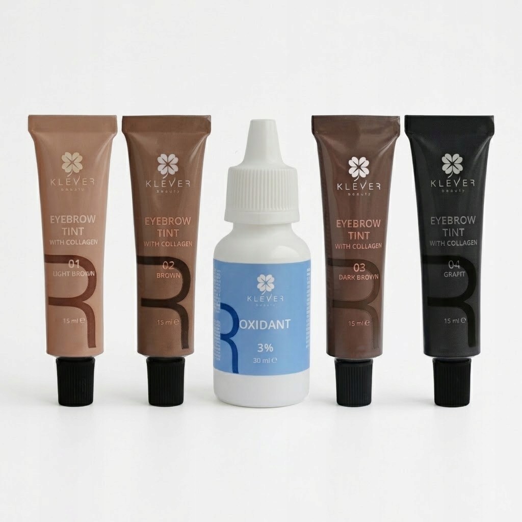 Klever Beauty Sada barev na obočí 4x15 ml Oxidant 3% 30 ml
