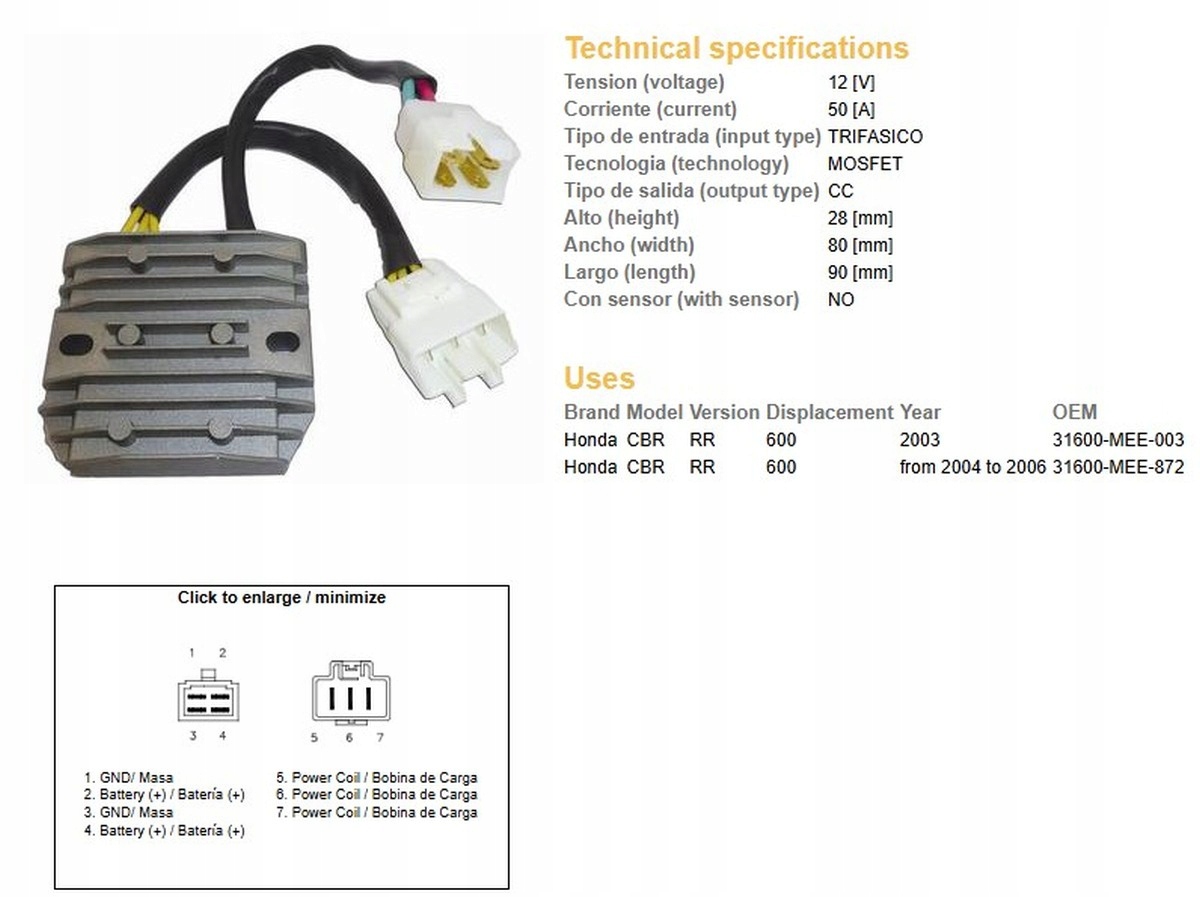 Regulátor Napätia Dze Honda Cbr 600RR '03-'06 (50A) (31600-MEE-872 31600-M