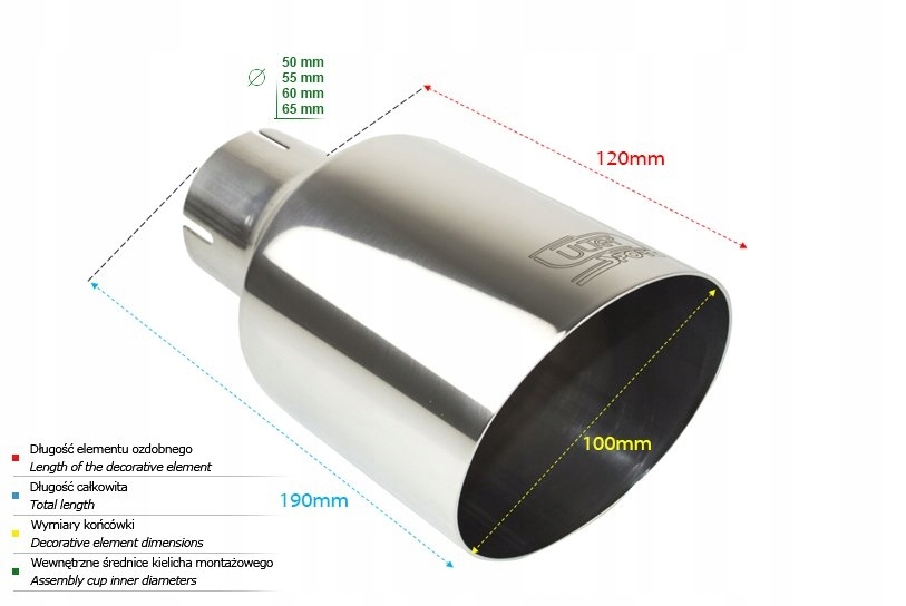 Ulter Sport - końcówka tłumika nierdzewna pojedyncza okrągła 100mm, dł Producent Ulter