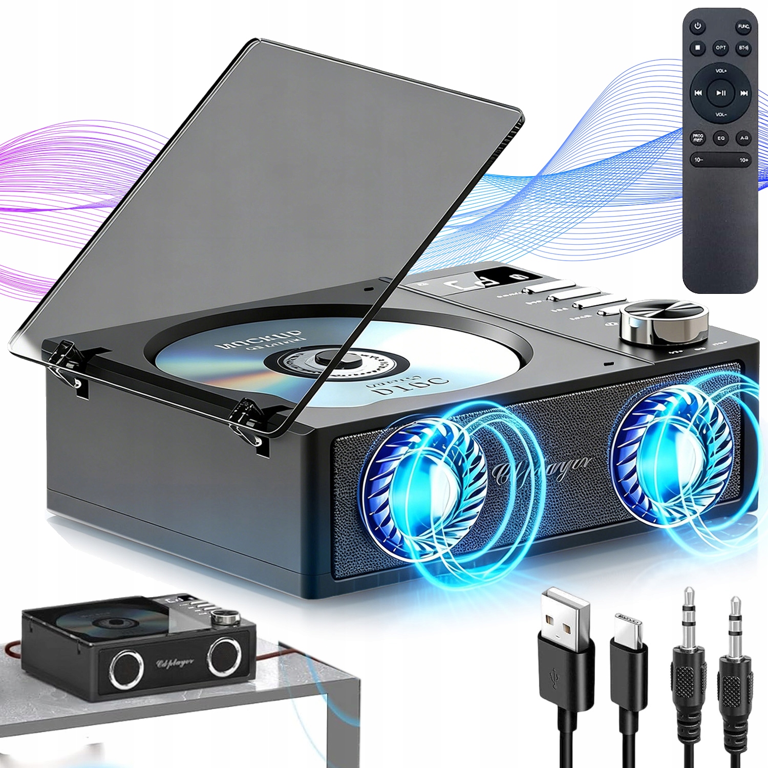 Odtwarzacz CD Bluetooth Z Transmiterem Audio Usb Tf Wejście Optyczne