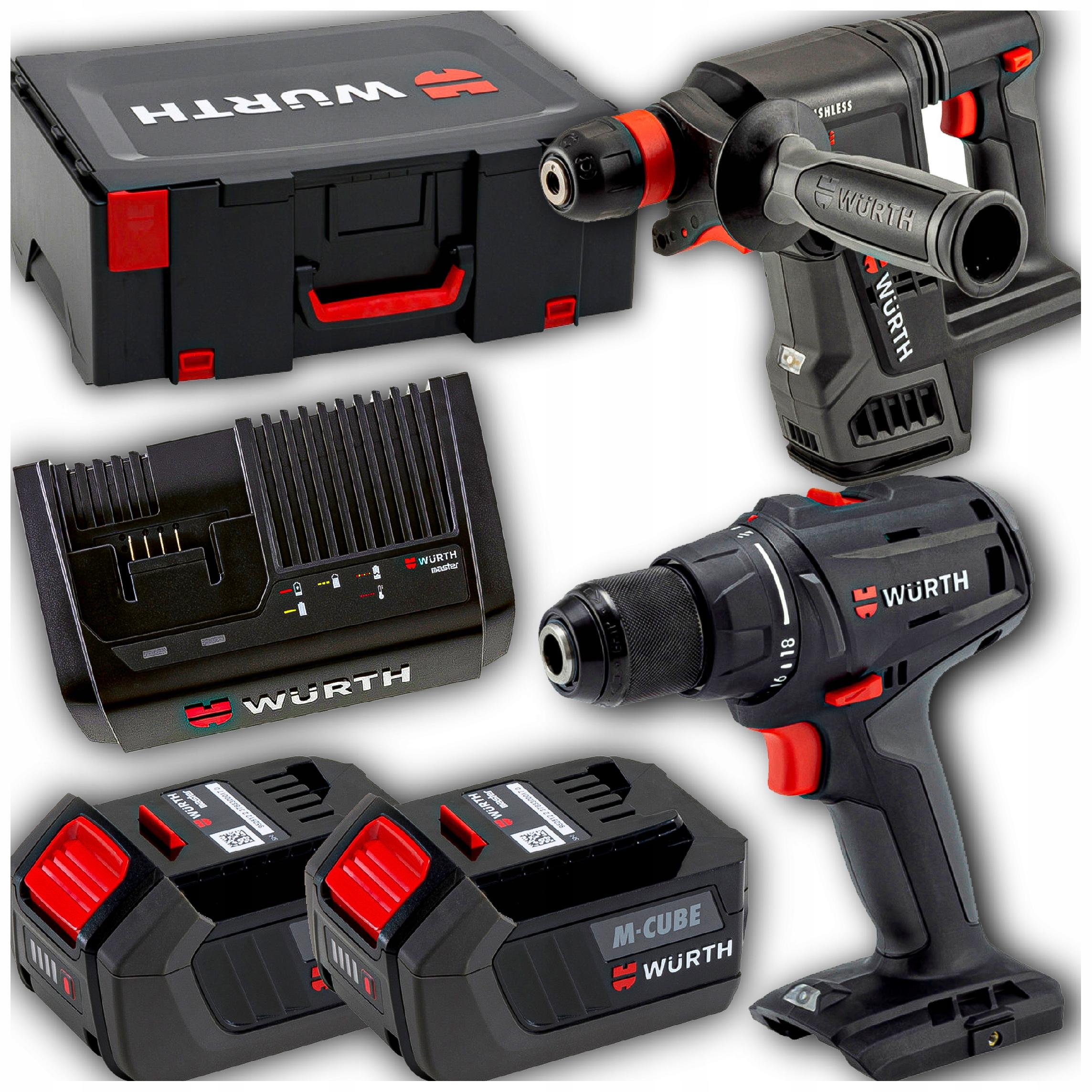 Sada Elektrického Nářadí Šroubovák Vrtací Kladivo Akumulátorová Nabíječka 18V Wurth