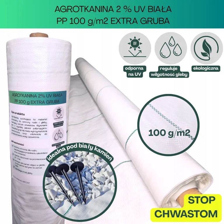 Agrotkanina biała 100g Extra gruba mata antychwastowa Uv 1,6x25m