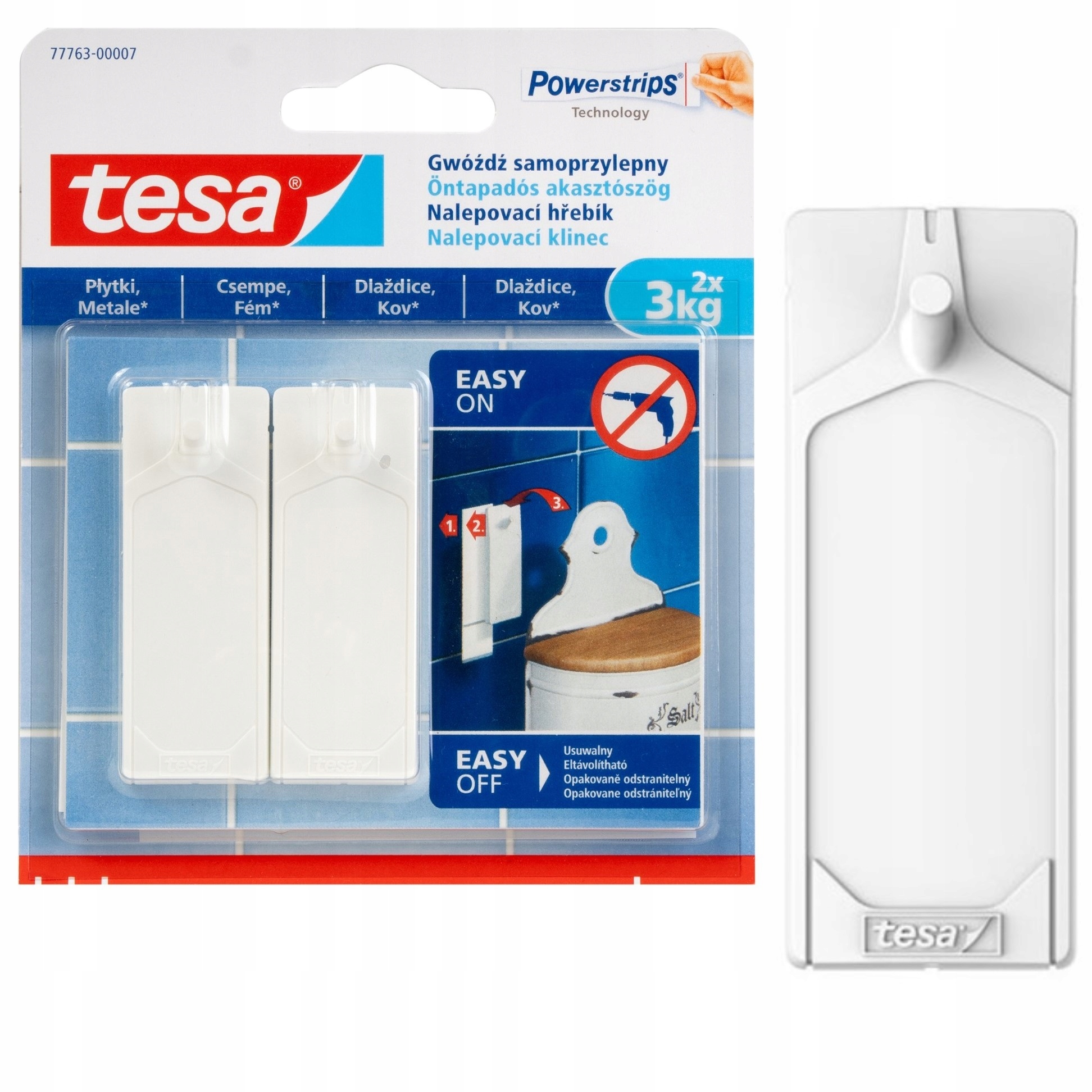 TESA GWÓŹDŹ HACZYK SAMOPRZYLEPNY DO PŁYTEK I METALU DO 3KG 2SZT/OPAK