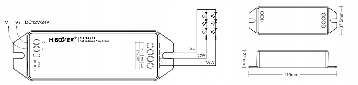 Sterownik do taśm LED CCT Mi-Light Wi-Fi FUT035M Kod producenta 609