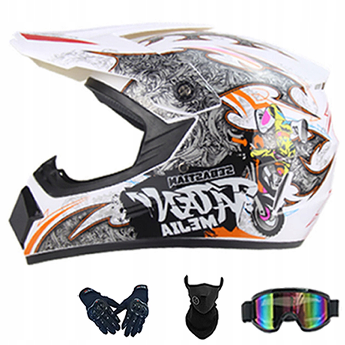 Motocyklová Přilba Crossová Lehká Enduro Quada Brýle Rukavice Maska L