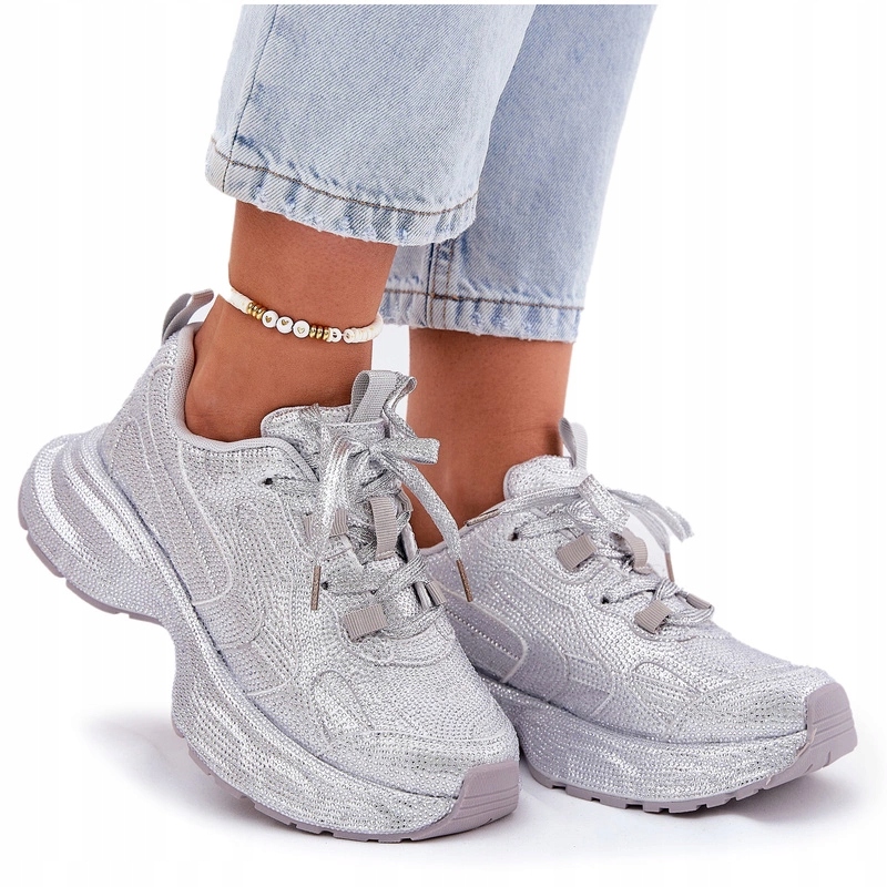 Dámské Tenisky Zdobené Zirkony Na Platformě, Stylové, Stříbrné, Velikost 40