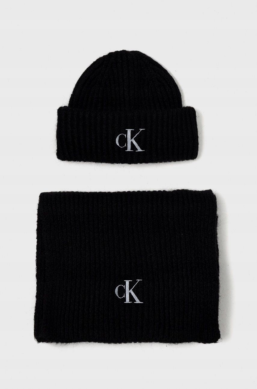 Sada box čepice šála Calvin Klein Basic černá