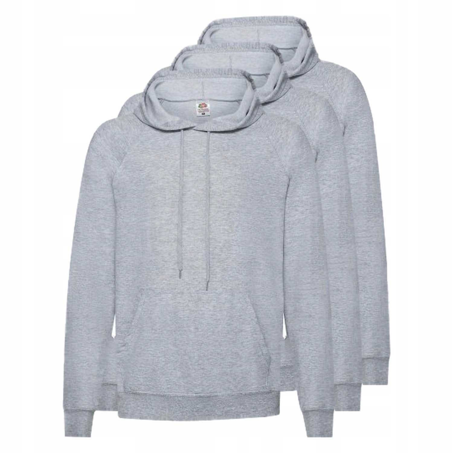 3x Lehká Pánská mikina s kapucí Fruit of the Loom , šedá, velikost L