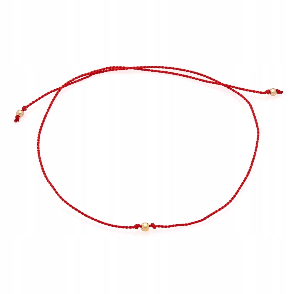 Bransoletka szczęścia sznurkowa czerwona złota Ania Kruk kulka złoto 585