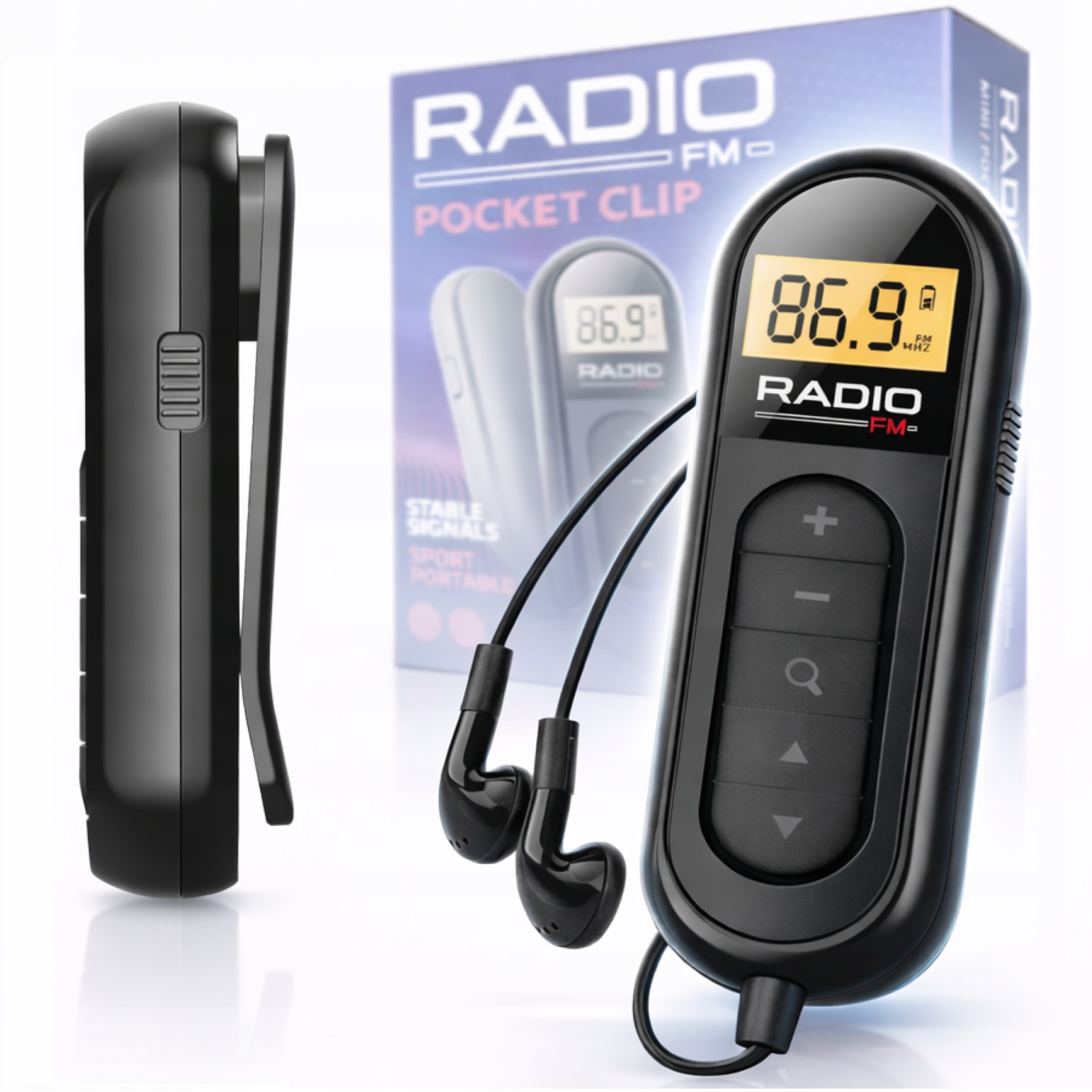 Miniradio AMT czarne akumulatorowe ze słuchawkami