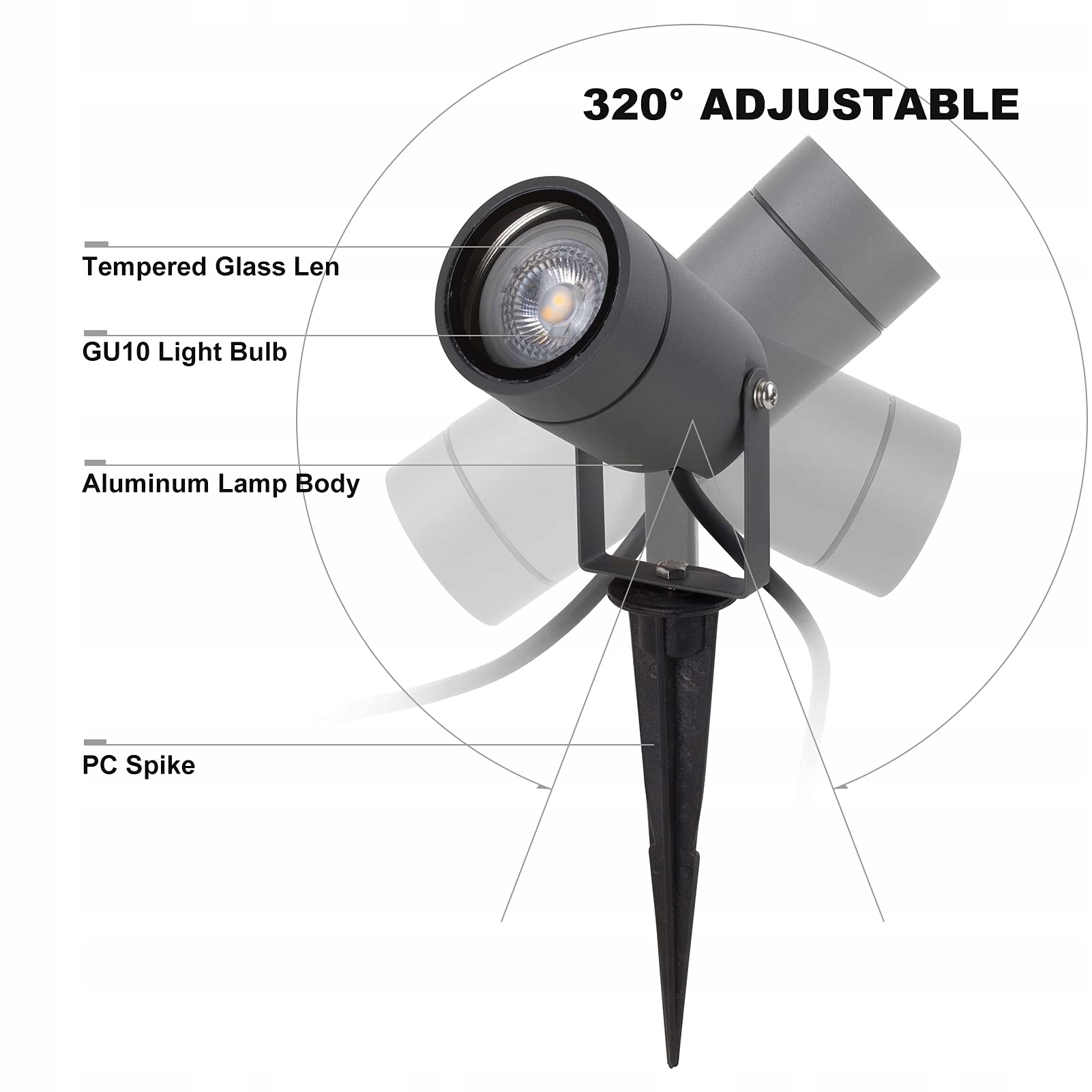 Lampa Ogrodowa LED GU10 IP65 4 Szt 5W 3000K Ziemna Aluminiowa DAWALIGHT — miniatura 4