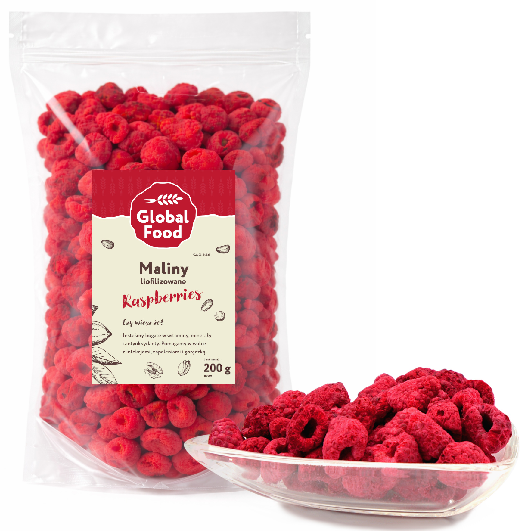 Levně Lyofilizované Maliny 200 g (celé Ovoce) Přírodní Bez Cukru