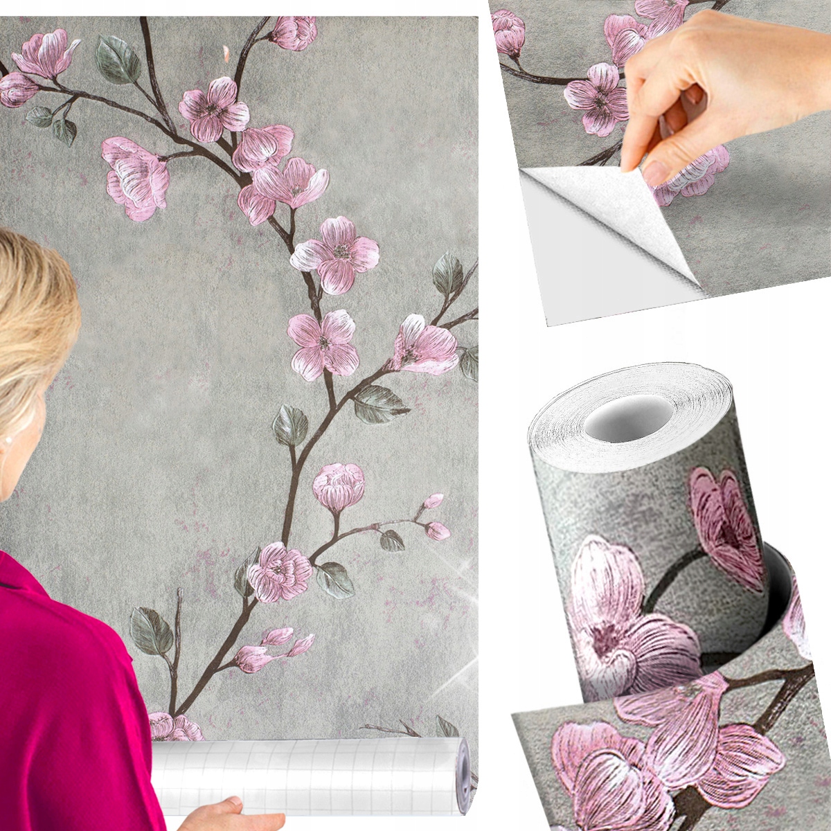 Самоклеющиеся обои виниловый шпон цветы 3D эффект имитация 10 м