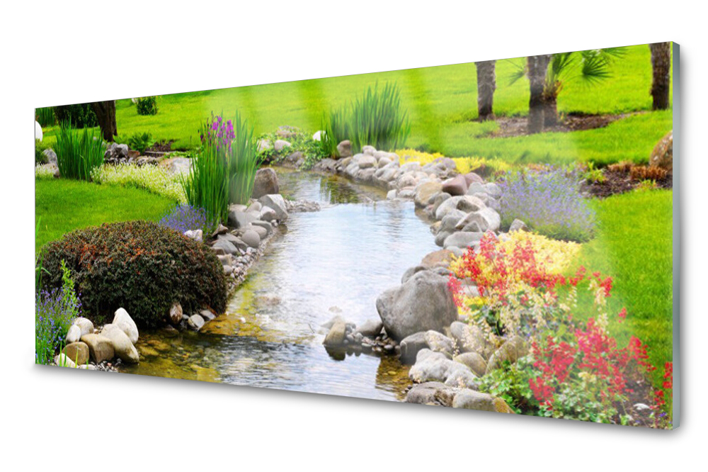 

Panel szklany do kuchni Ogród Jezioro 125x50
