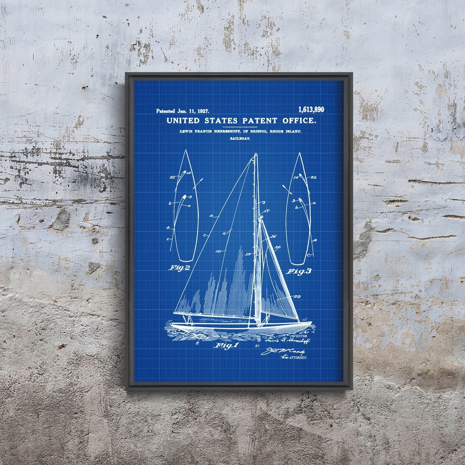 Plakat vintage do salonu Patent na żaglówkę A3 Rodzaj bez ramy