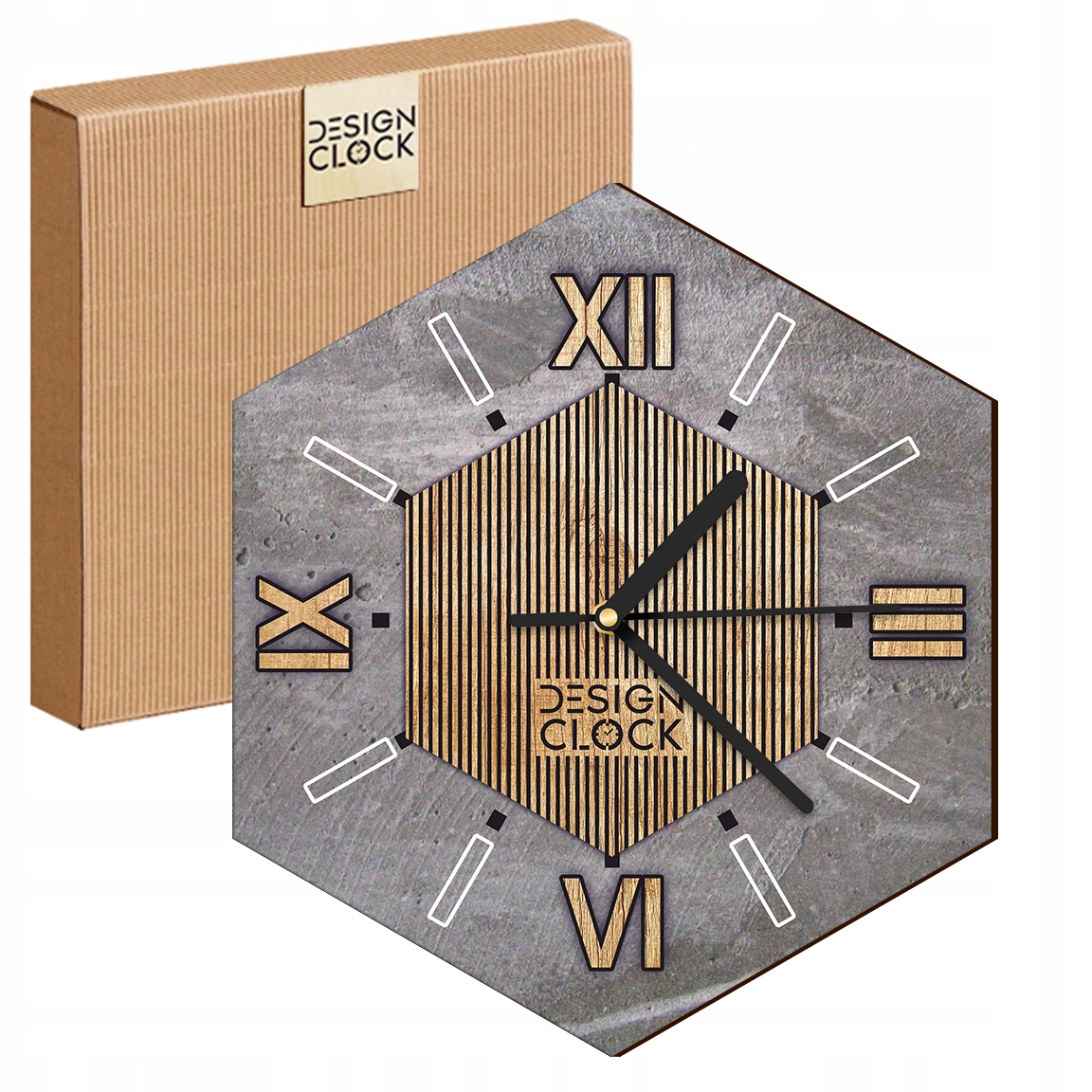 

Zegar Na Ścianę Ścienny Drewniany Beton Heksagon