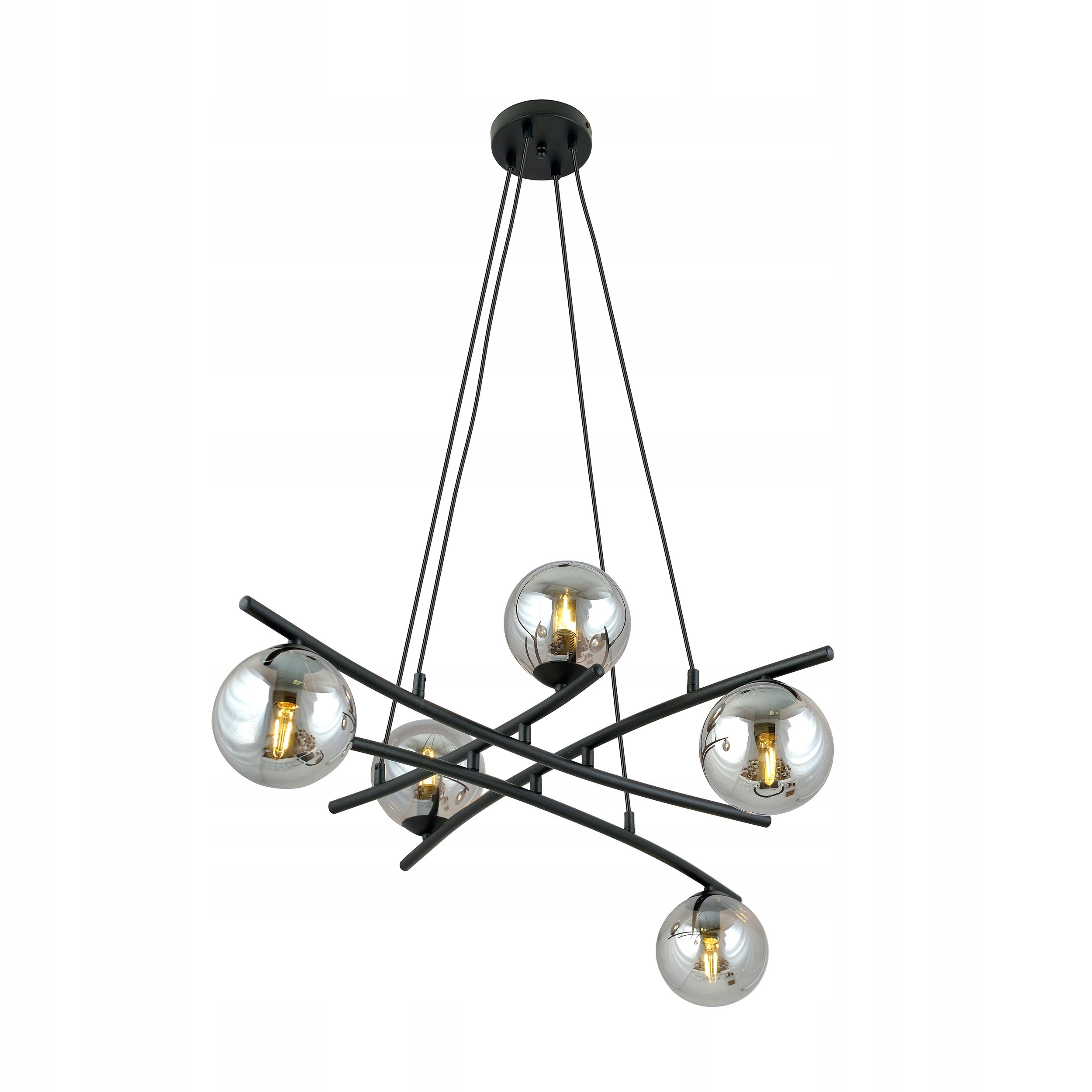 Ozdobná sklenená lampa s chrómovými tienidlami Essa 5 čierne vetvičky nad stolovou doskou