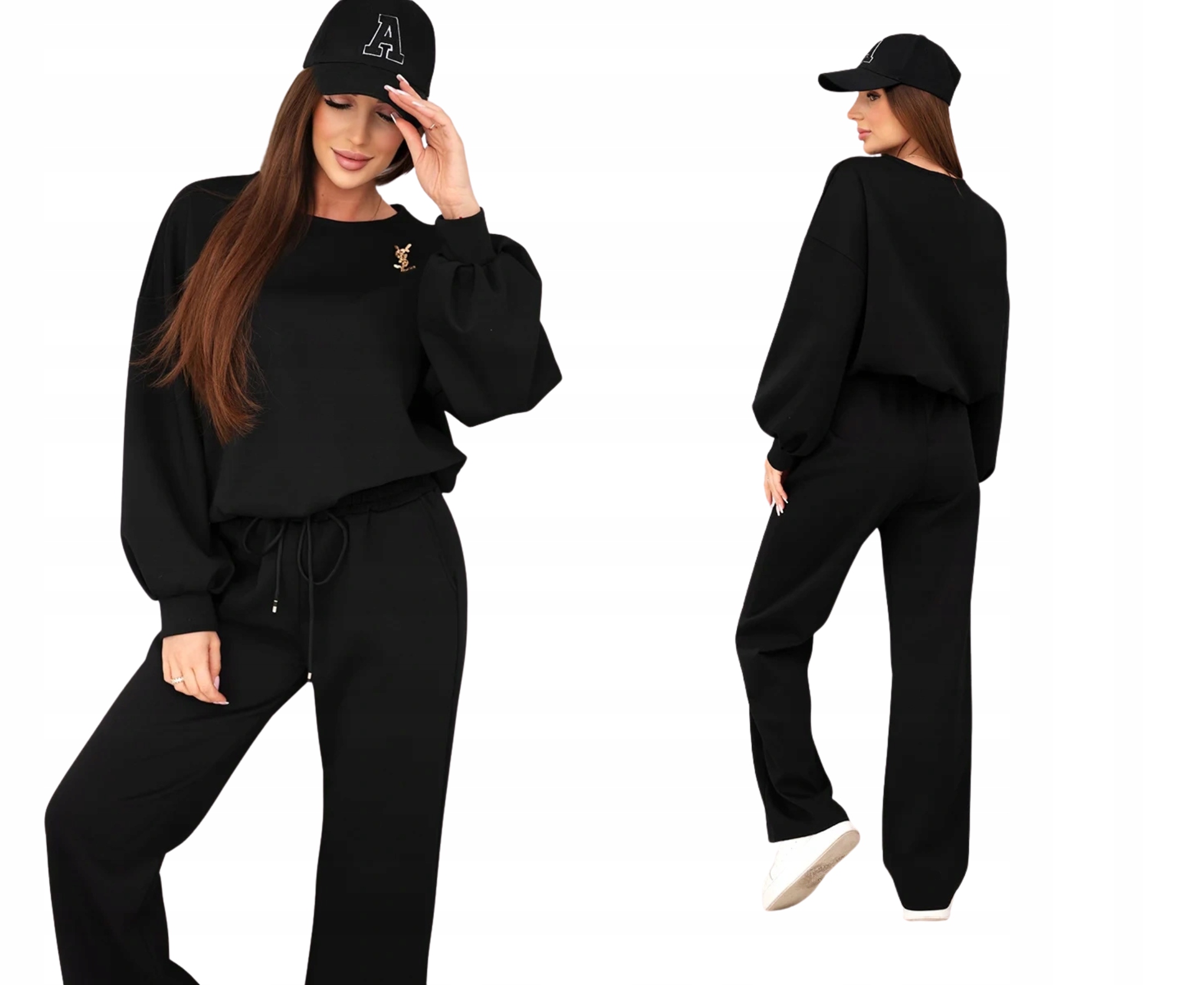 Czarny komplet dresowy damski z wiskozy masełko bluza i spodnie