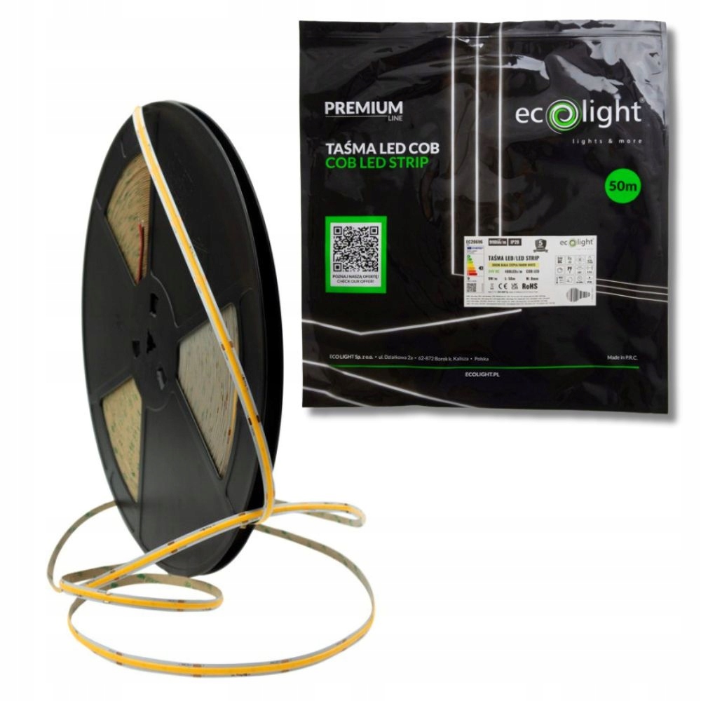 Bezbodová Led Cob páska 24V 50 m 9W/m 990lm/m 3000K teplá IP20 vnútorná