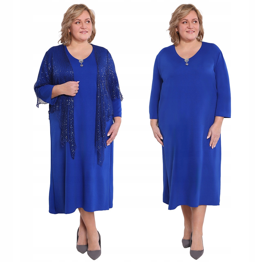 Společenské chrpově modré šaty s broží 60/62