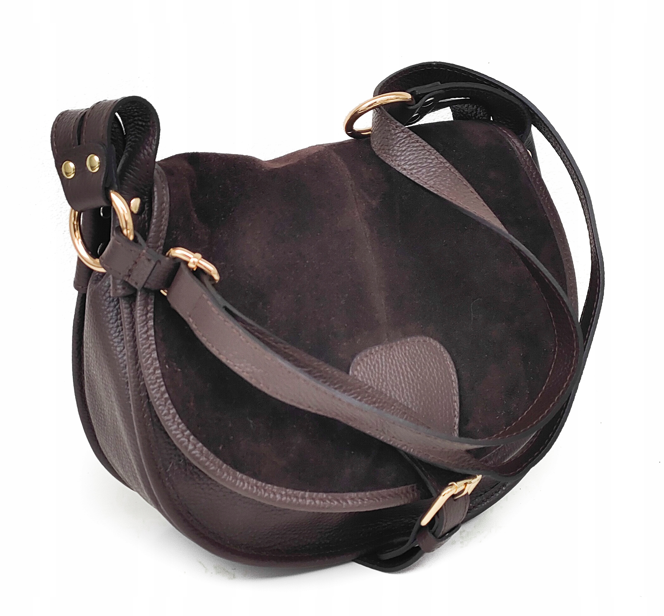 Hnědá čokoládová semišová kabelka přes rameno