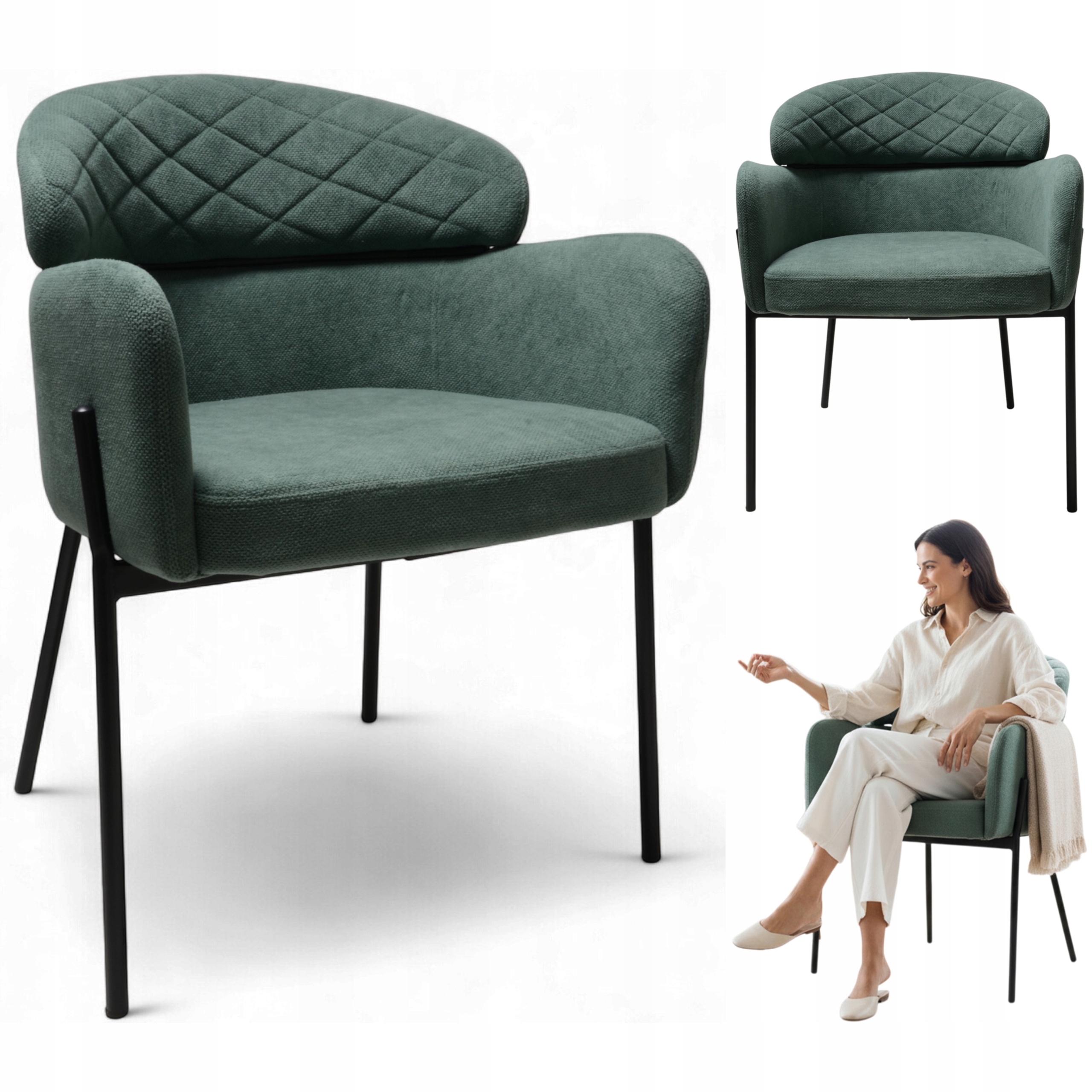 Křeslo Detroit Zelená Curio Moderní křeslo Obývací pokoj Kuchyně Loft Glamour