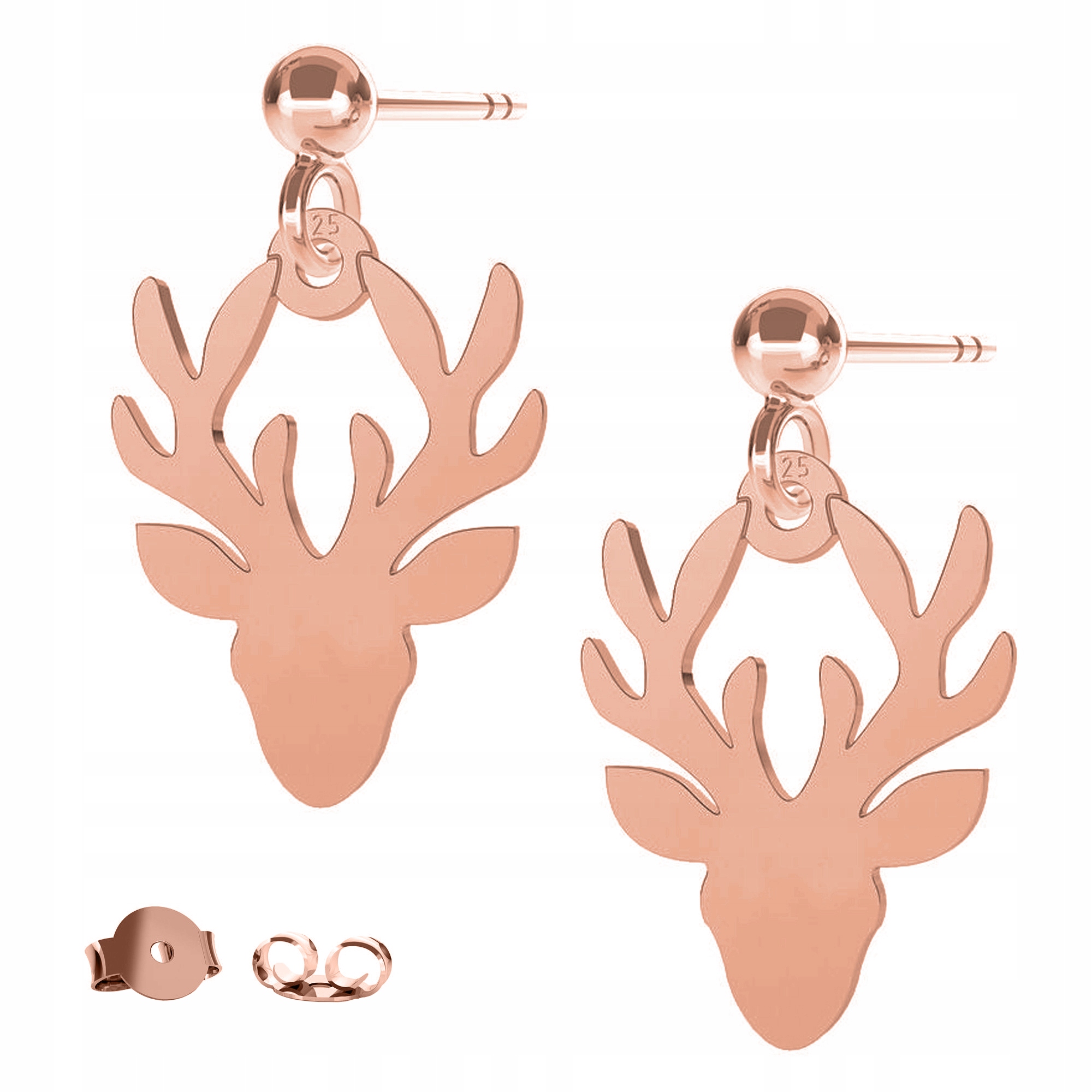 Růžové Náušnice Puzetky Jelen Zvíře Parohy Rohy Hlava Jelena stříbro