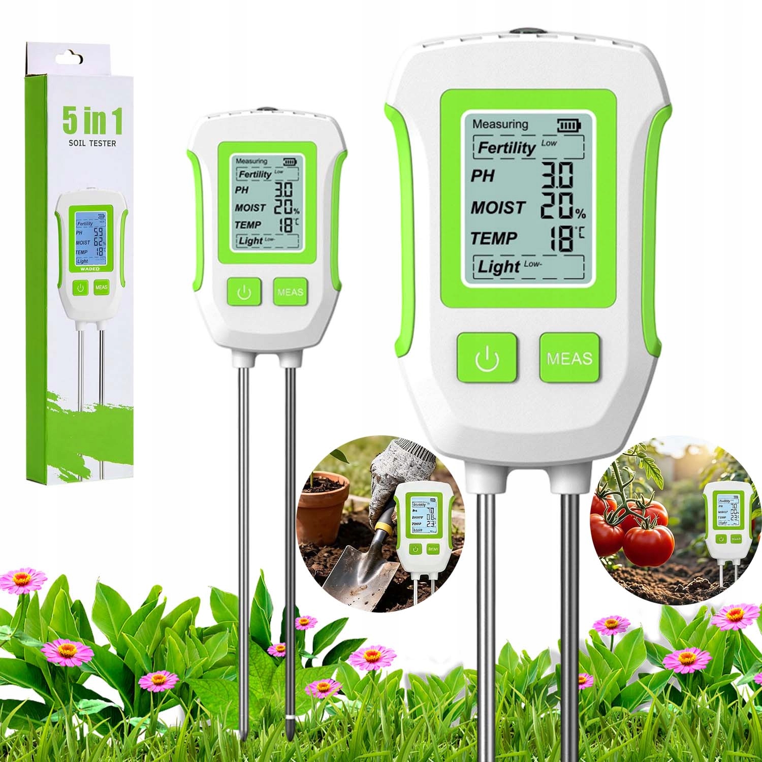 Půdní Měřič Elektronický Tester Kyselinoměr 5V1 Teplota Vlhkost