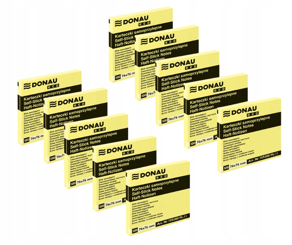 BLOCZEK SAMOPRZYLEPNY DONAU ECO, 76X76MM, 10x100 KART., JASNOŻÓŁTY