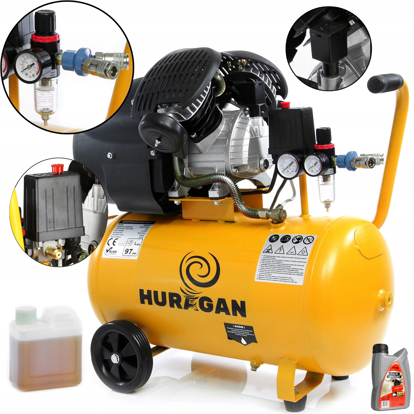 KOMPRESOR OLEJOWY SPRĘŻARKA 50L V2 ODWADNIACZ MOC