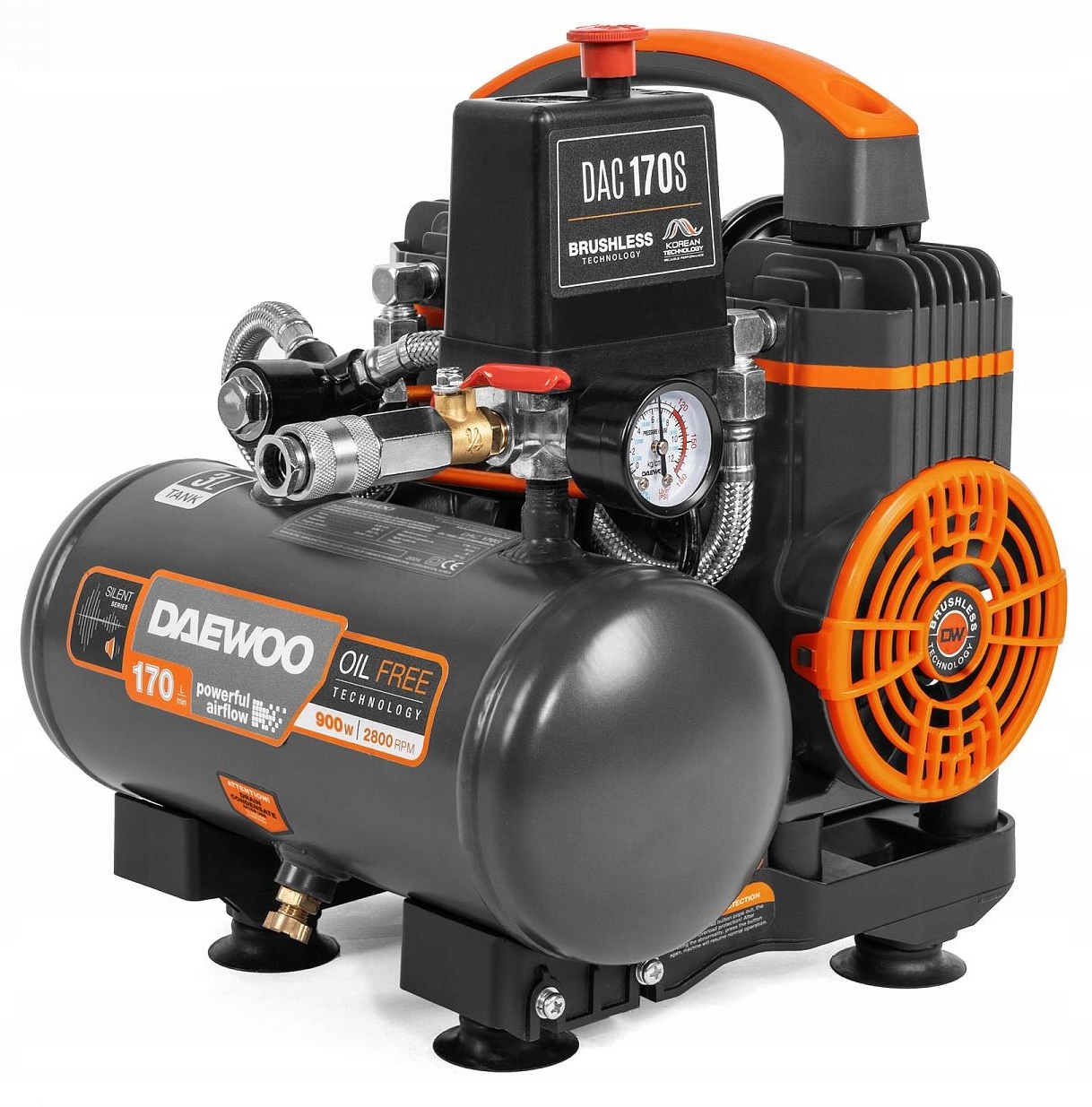 DAEWOO KOMPRESOR BEZOLEJOWY 0,9 kW 170 l/min 8 bar 3L