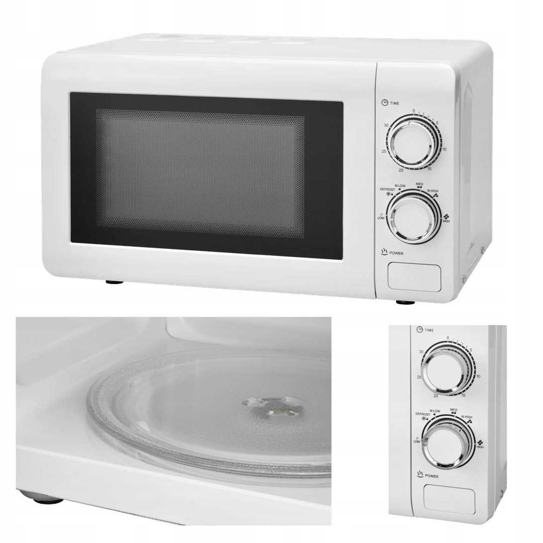 Kuchenka mikrofalowa 20L mikrofalówka 700W sześć stopni mocy mechaniczny wy